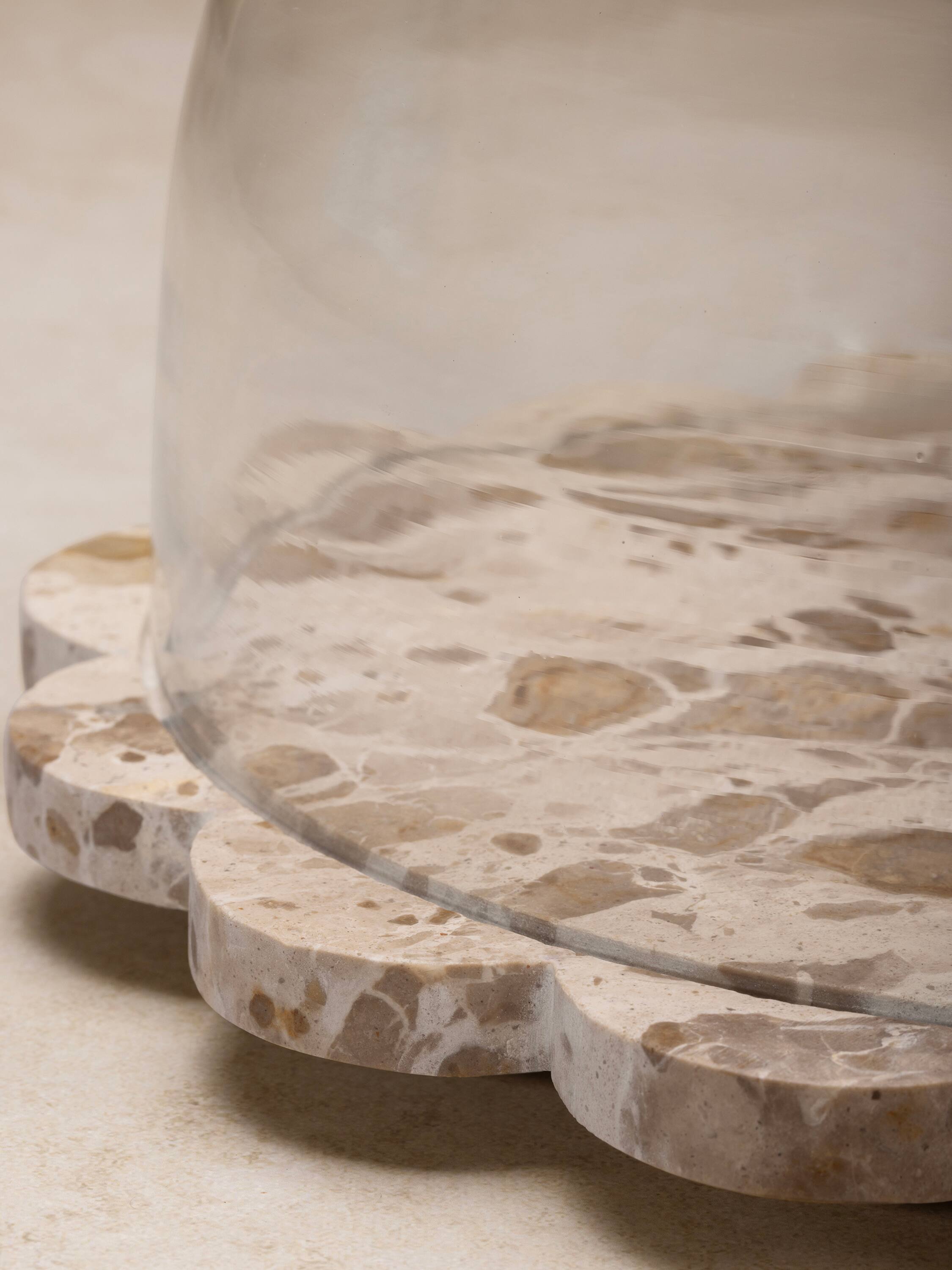 Left. GAURI KOHLI - Viola Serving Board with Cloche - Shades of brown and beige.