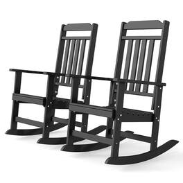 FODINGHILL - 2 Pack HDPE Rocking Chairs, Patio Rockers, High Back - Black