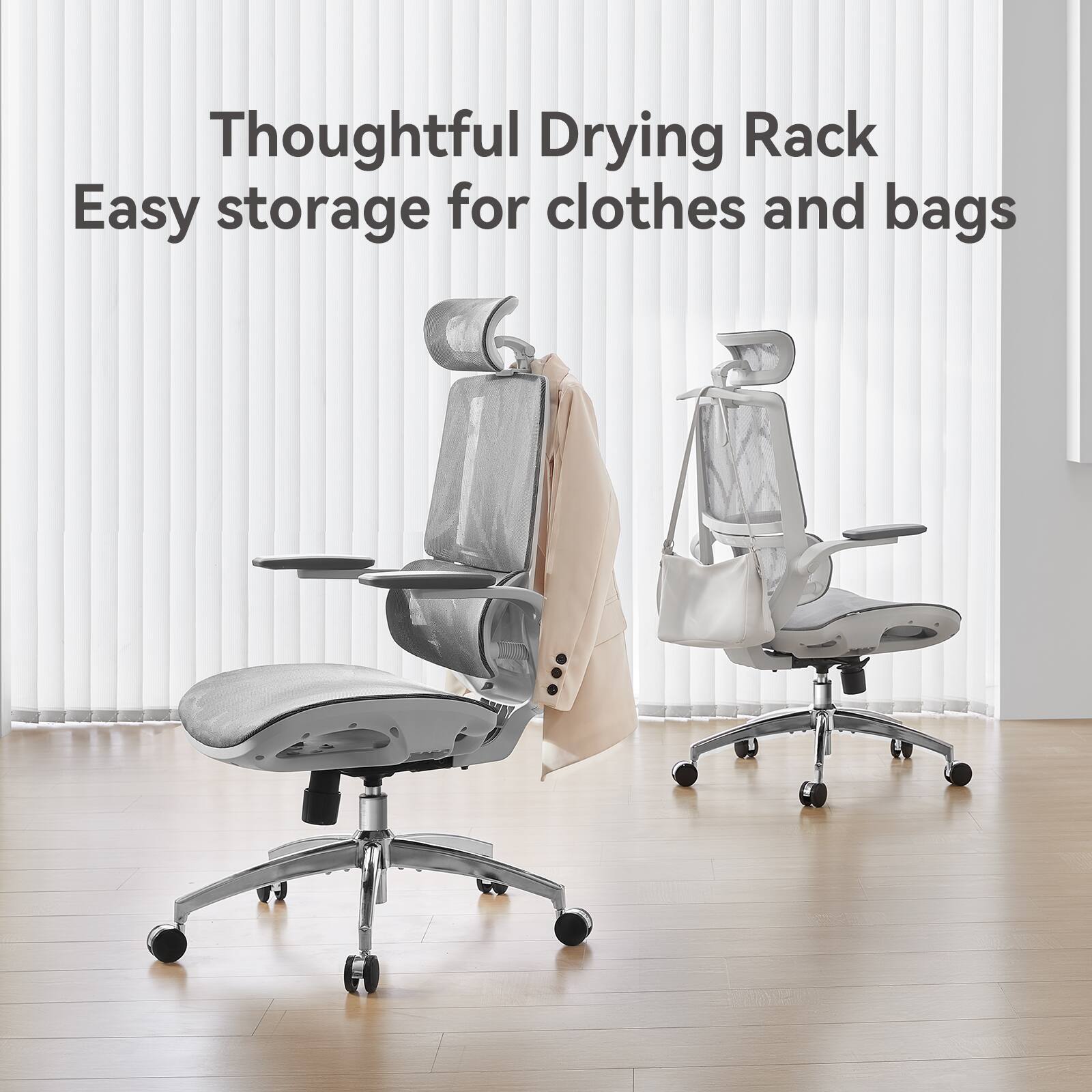 Thoughtful Drying Rack  
Easy storage for clothes and bags