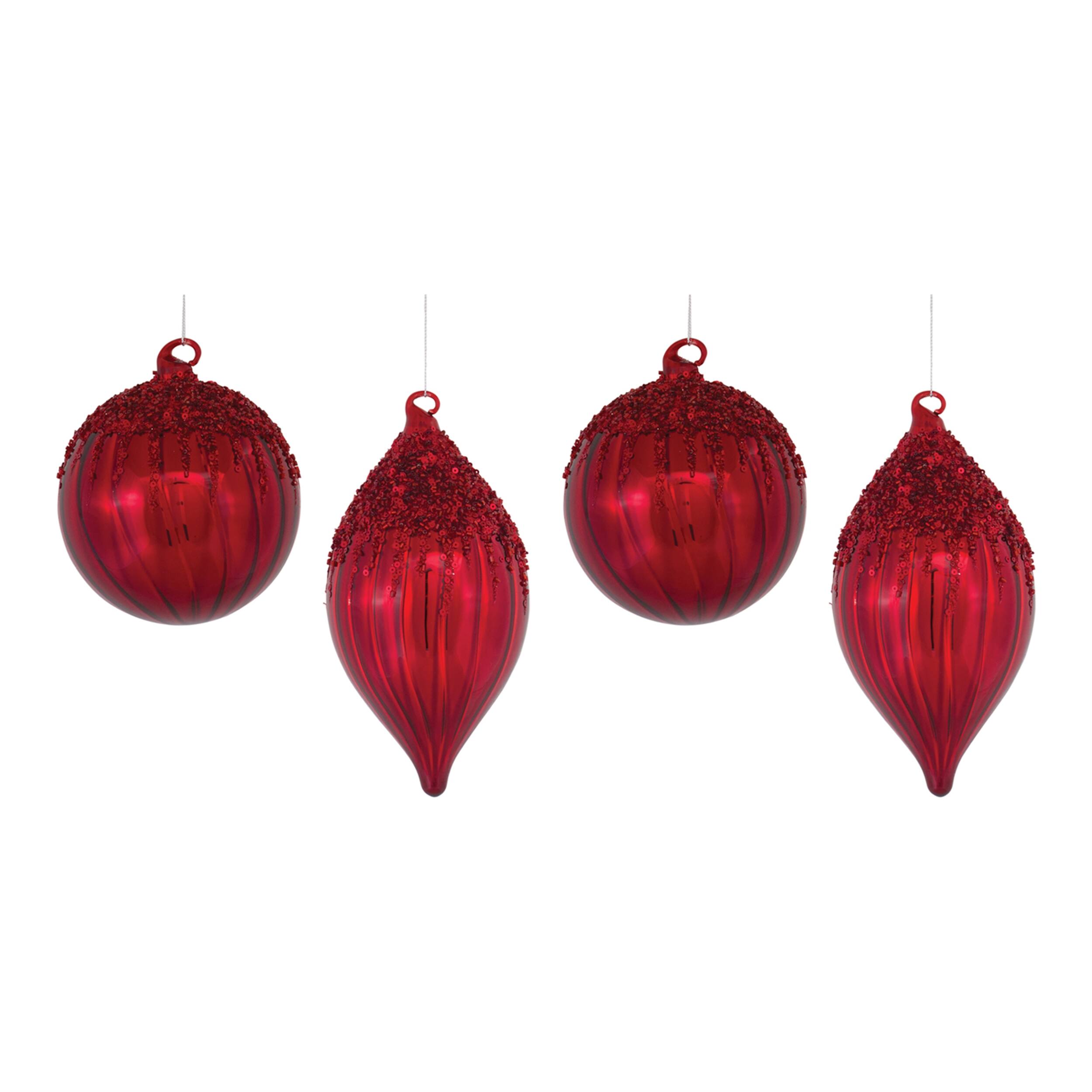 Alt View 2. BreeBe - Sequined Glass Ornament (Set of 4) - Red.