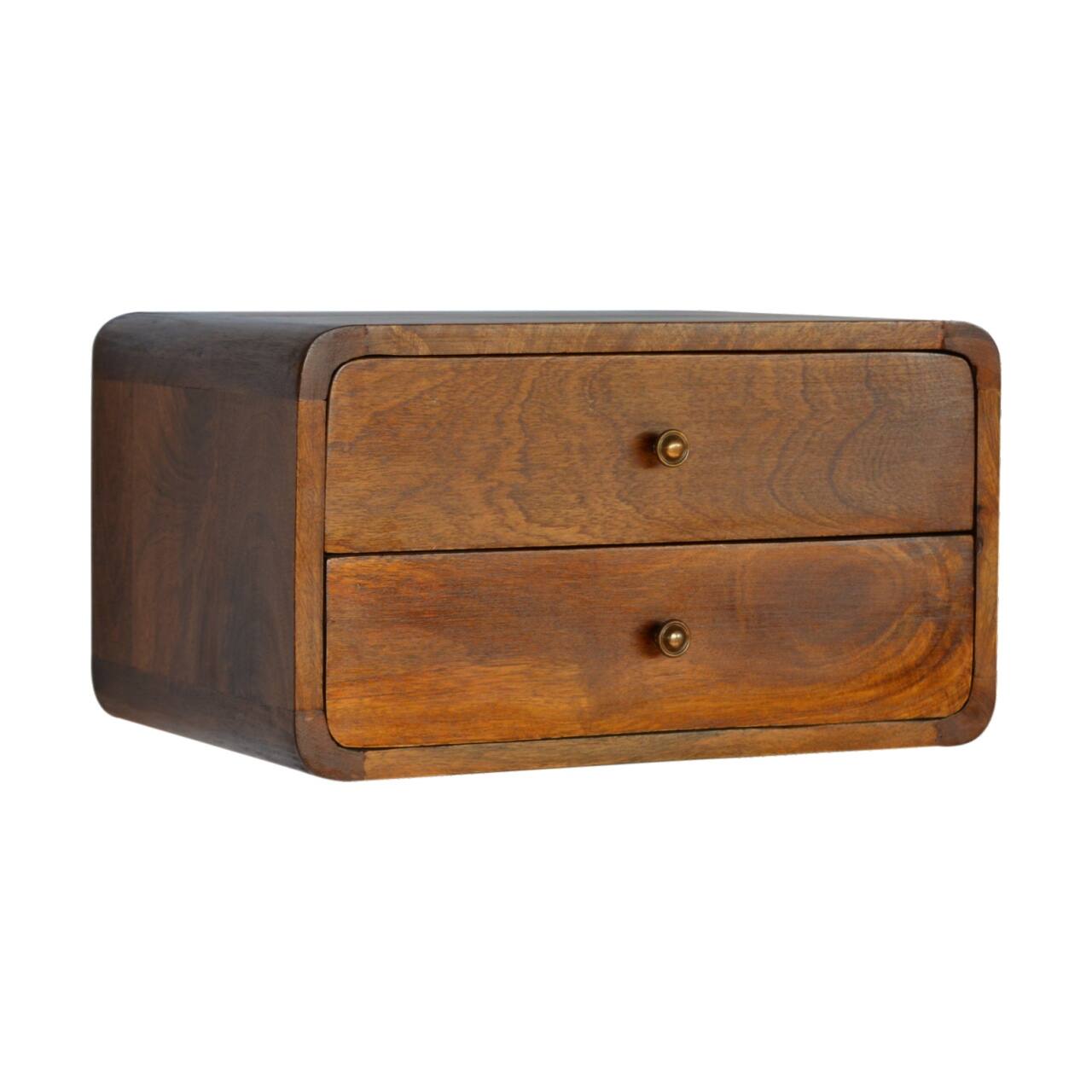 Angle. Artisan Furniture - Artisan Furniture Solid Wood Floating Curved Chestnut Nightstand, 2 Drawers, Brown - Chestnut.