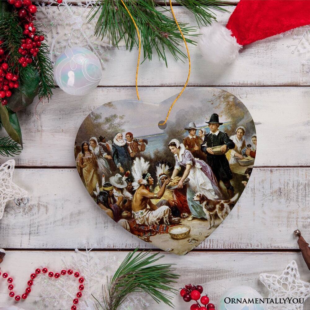 Back. OrnamentallyYou - The First Thanksgiving Painting Vintage Ornament Pilgrims and Native Americans Harmony - Multi-colored.