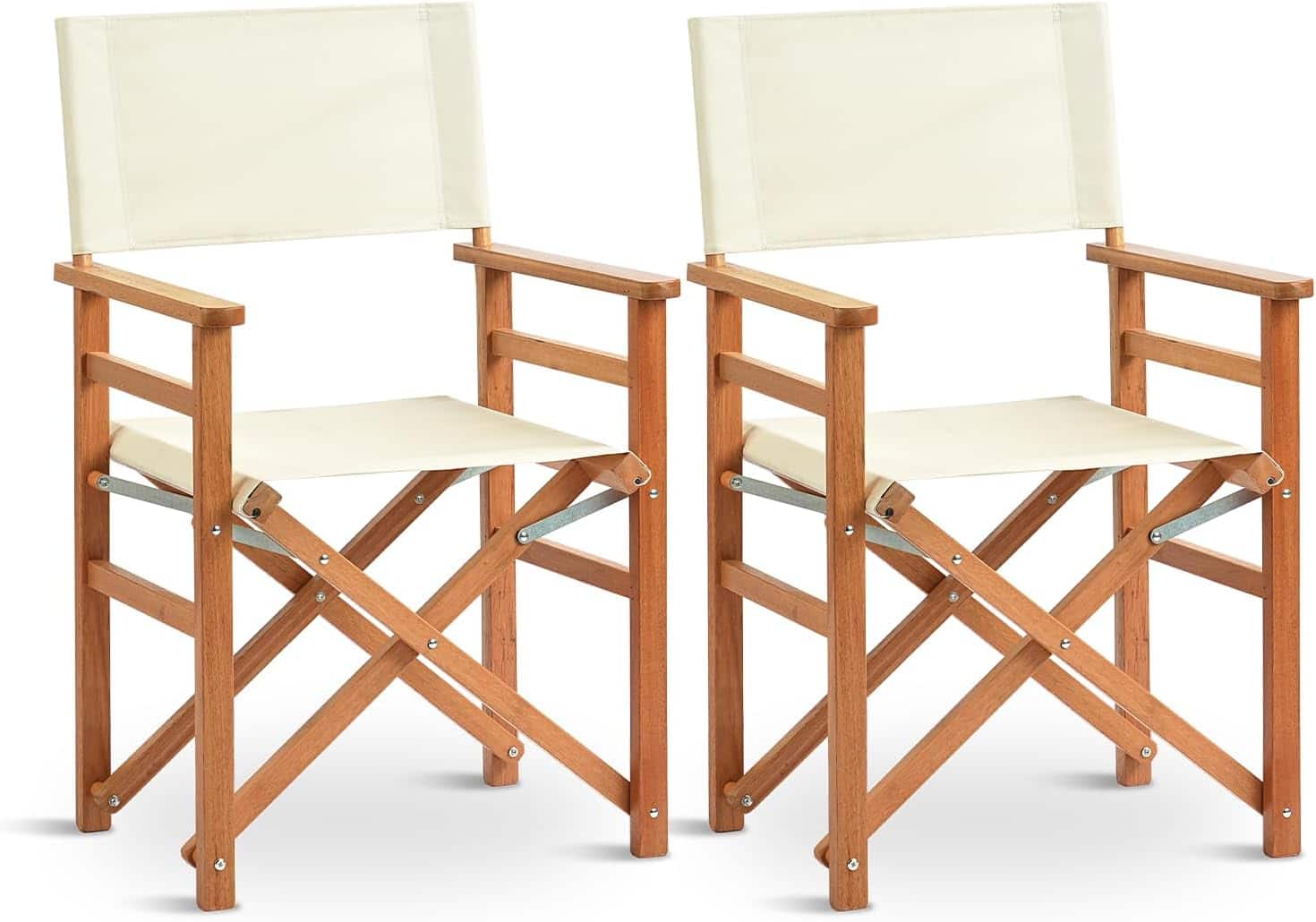 Winado - 2 PCS Widen Folding Director Chair with Sturdy Wooden Frame & Beige Canvas, Portable, Durable for Outdoor Patio Camping - Off-white