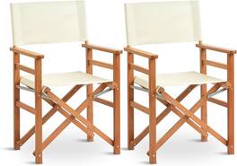 Winado - 2 PCS Widen Folding Director Chair with Sturdy Wooden Frame & Beige Canvas, Portable, Durable for Outdoor Patio Camping - Off-white