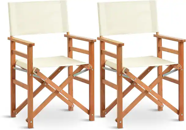 Front. Winado - 2 PCS Widen Folding Director Chair with Sturdy Wooden Frame & Beige Canvas, Portable, Durable for Outdoor Patio Camping - Off-white.