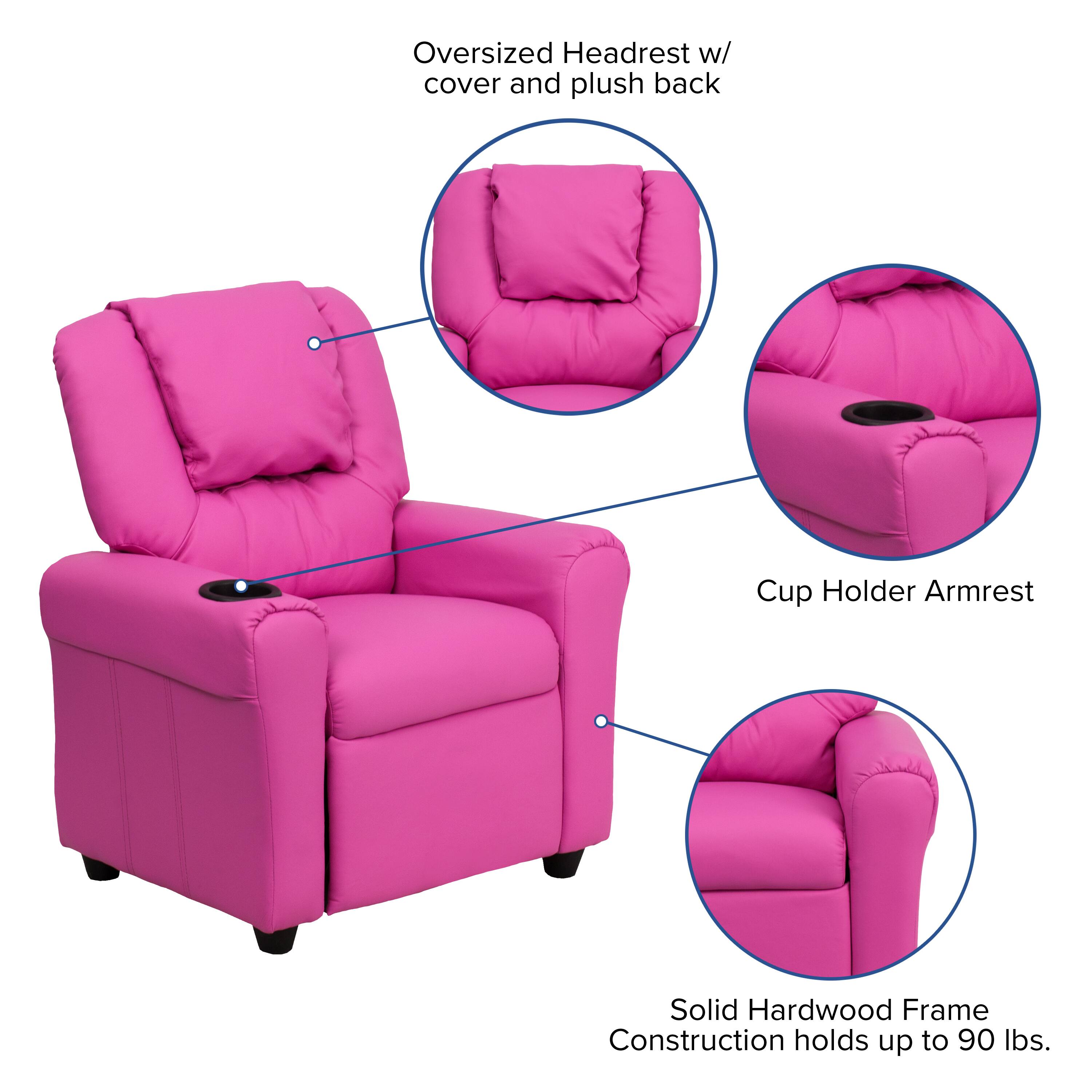 Alt View 14. Alamont Home - Contemporary Kids Recliner with Cup Holder and Headrest - Hot Pink Vinyl.