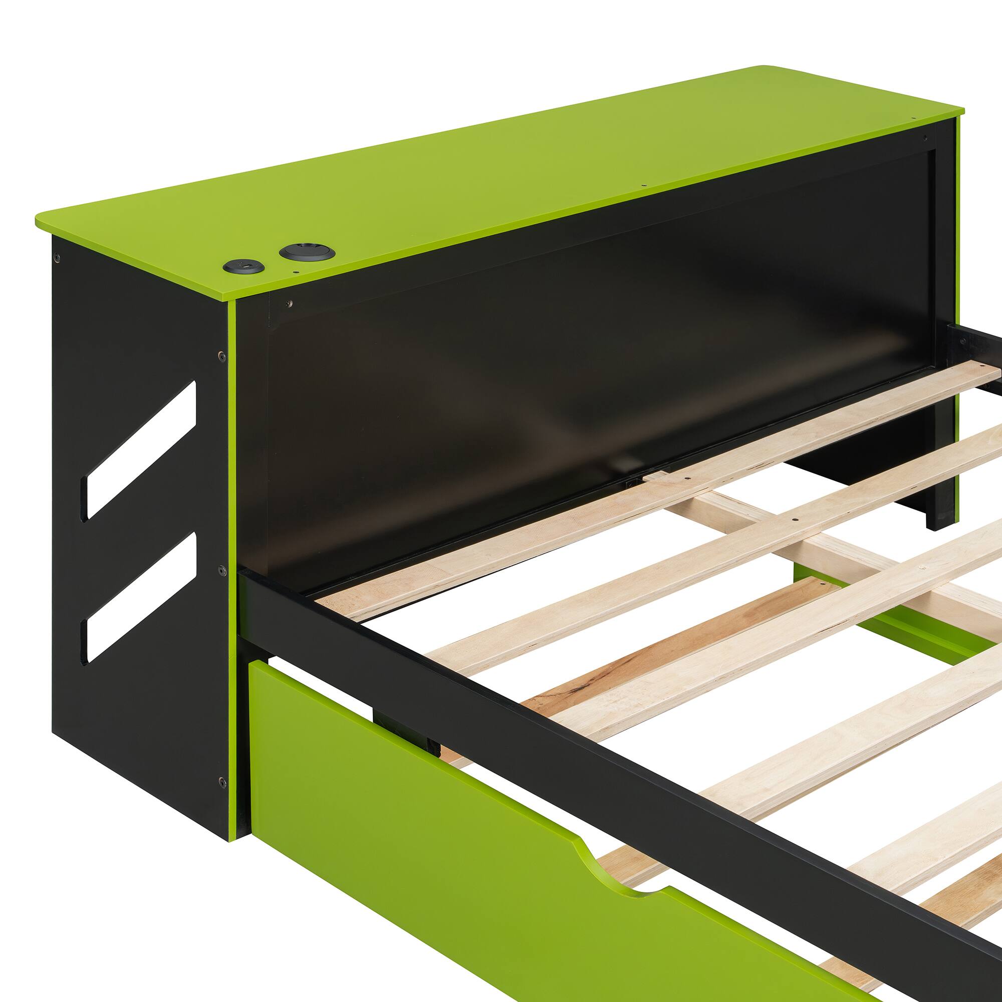 Alt View 4. Anysun - Full Size Wood Daybed with Twin Size Trundle,Desk and USB - Green.