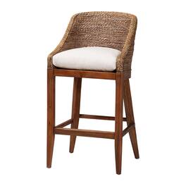 bali & pari - Jasper Seagrass Bar Stool with Mahogany Wood Frame - Seating with Woven Wingback and Cushioned Seat - Brown Wash