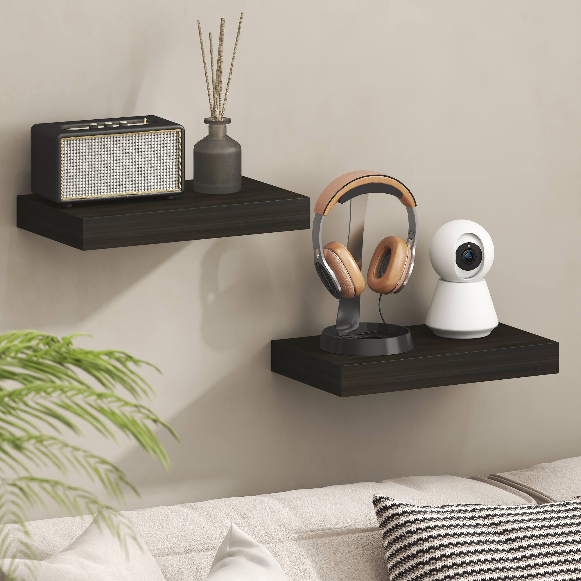 Alt View 1. Furinno - TANNA Floating Shelves for Wall Set of 2, 9 x 16 Wall Shelf, Wall Mounted Shelf with Invisible Bracket, 2-in Thick - Tobacco Oak.