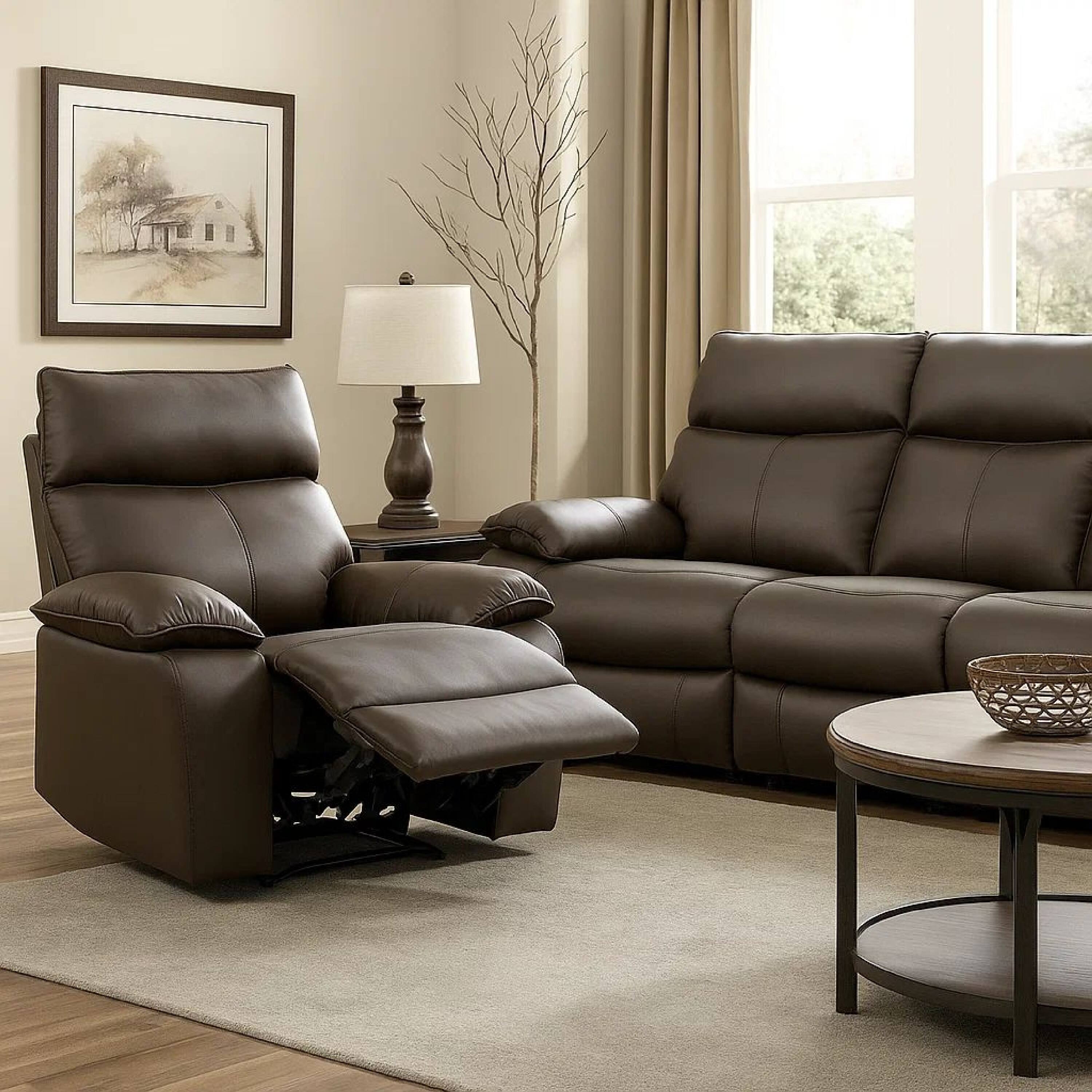 Alt View 5. Manhattan Lane - Ozy Manual Recliner Chair, Pillow Top Arms - Dark Brown, Black.
