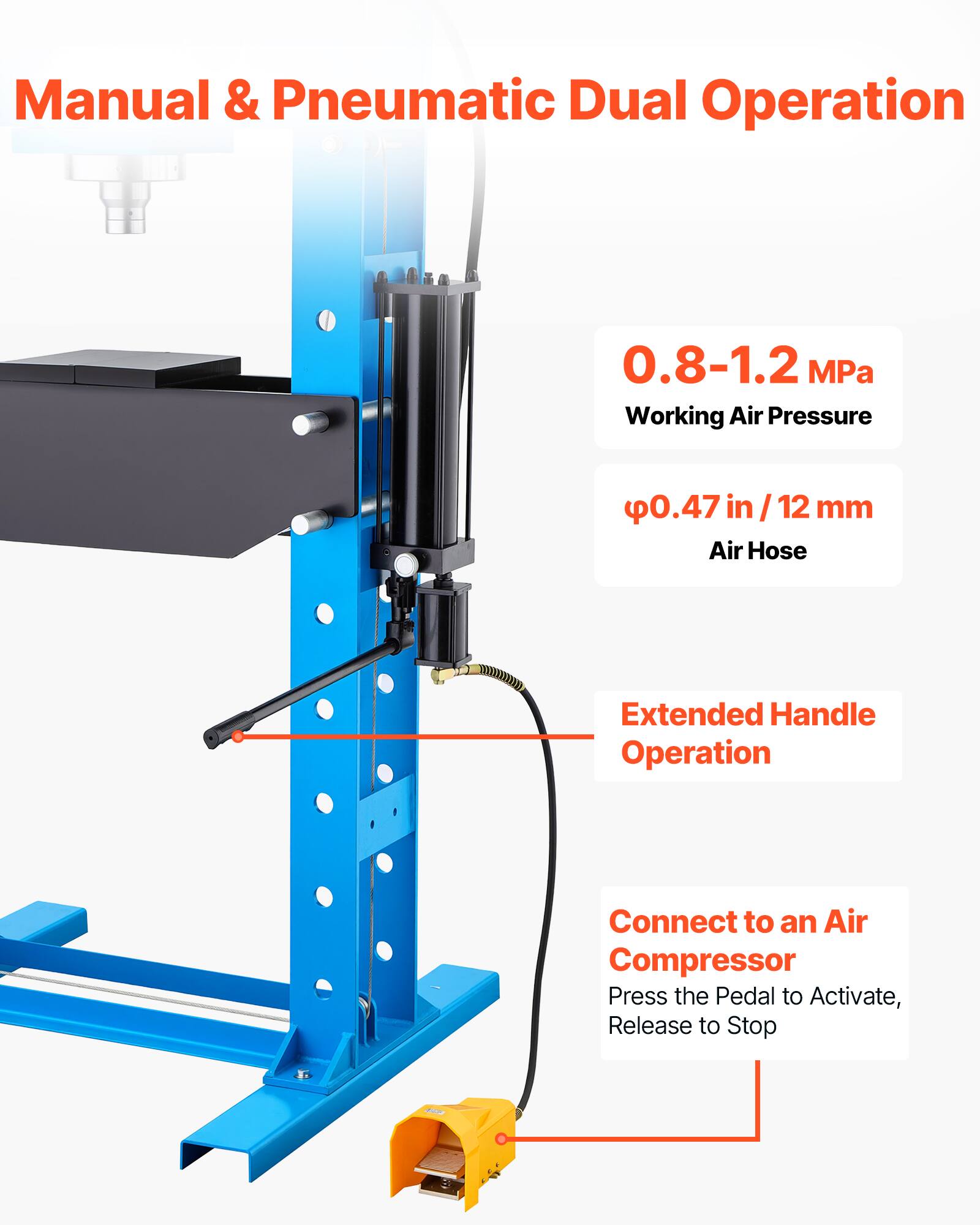 VEVOR 75 Ton Shop Press, Pneumatic/Manual Hydraulic Shop Press with ...
