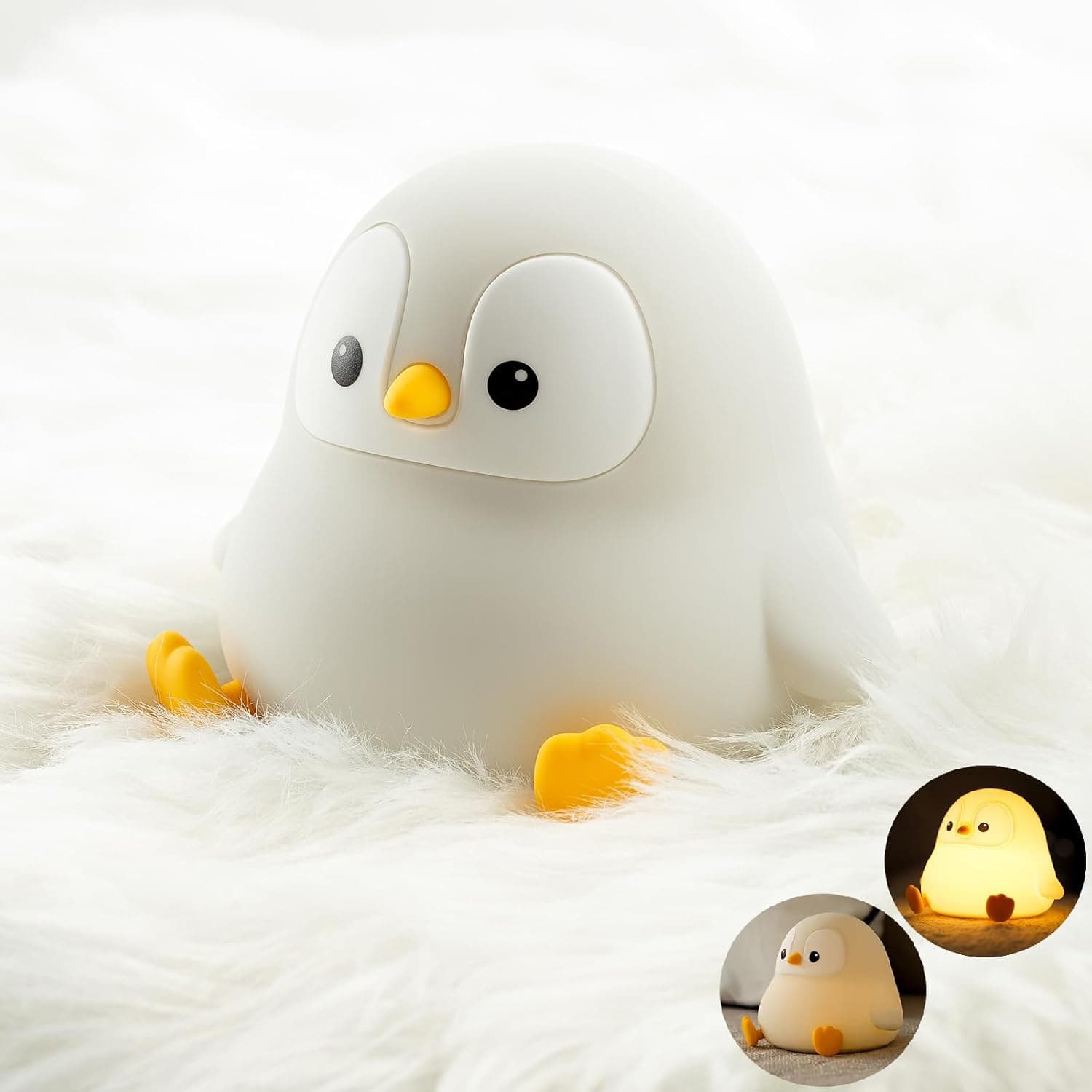 Alt View 2. FINEAK - Cute Penguin Night Light for Kids: Silicone Dimmable Touch Lamp, Rechargeable Animal Gift - Kawaii Room Decor - White.