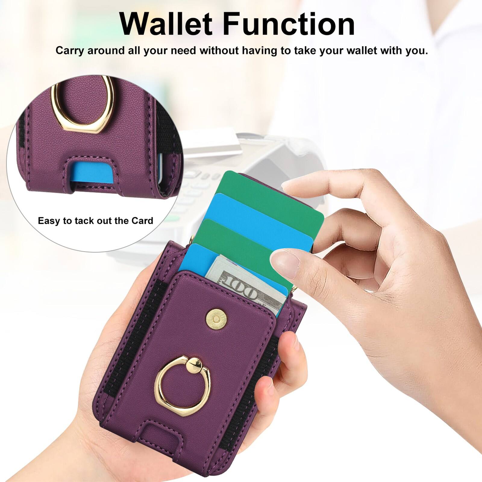 Wallet Function  
Carry around all your need without having to take your wallet with you.  
Easy to tack out the Card
