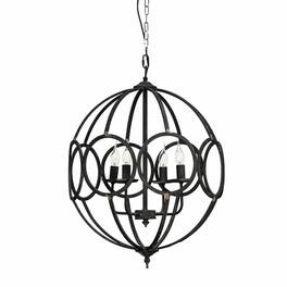 RYHNUYNE - 4-Light Industrial Globe Cage Chandelier, Farmhouse Light Fixture for Kitchen Dining Room Foyer - Black