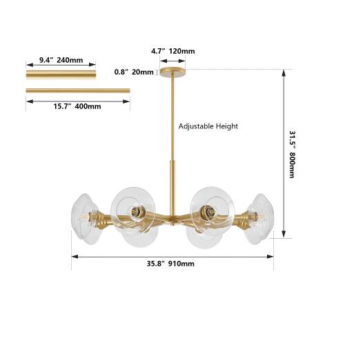 9.4" 240mm  
4.7" 120mm  
0.8" 20mm  
15.7" 400mm  
Adjustable Height  
31.5" 800mm  
35.8" 910mm