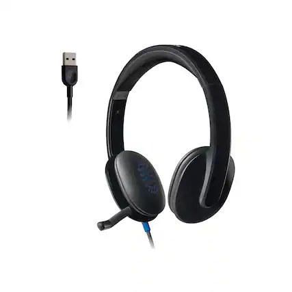 Front. Logitech - H540 Wired On-Ear Headset - Black.