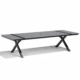 Crestlive Products - Outdoor Aluminum Patio Dining Table with Umbrella Hole Waterproof Wood-Like Tabletop - Gray