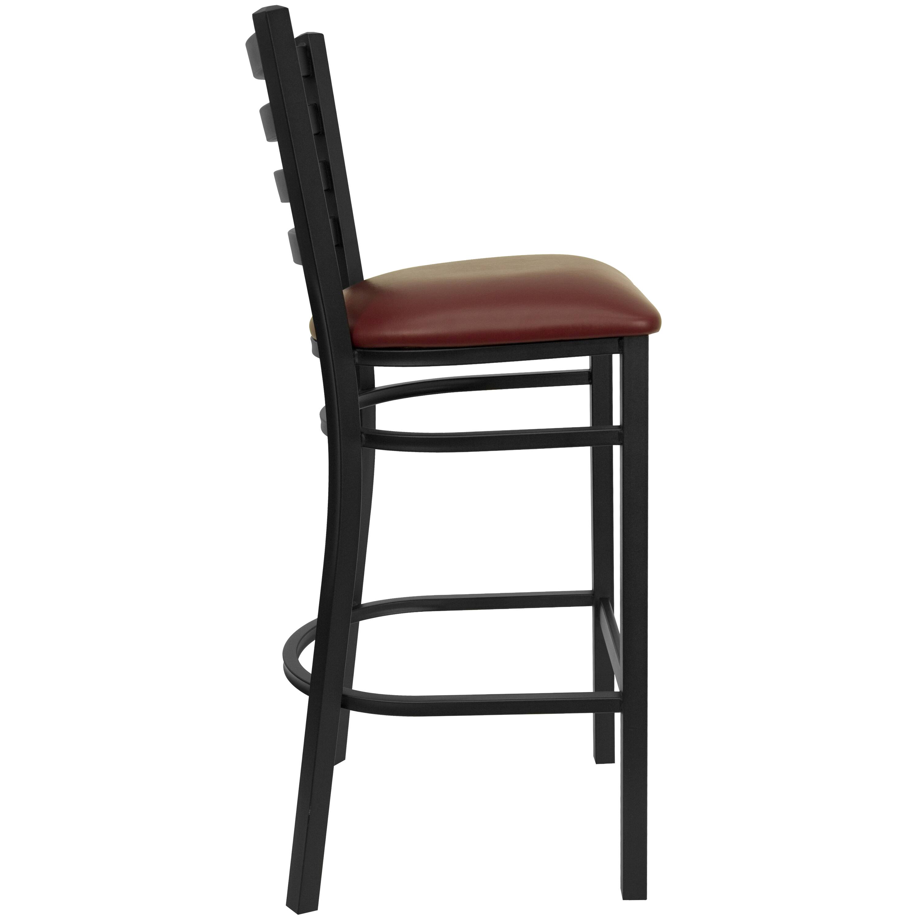 Alt View 7. Emma + Oliver - Ladder Back Metal Restaurant Dining Barstool - Burgundy Vinyl Seat/Black Metal Frame.