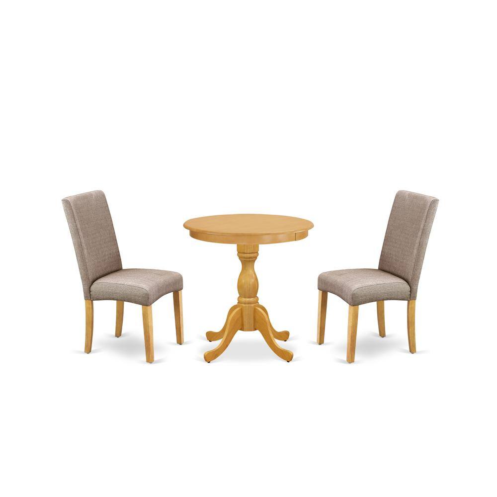 Left. East West Furniture - East West Furniture - ESDR3-OAK-16 - 3-Pc Kitchen Dining Set - 2 Parson Chairs and 1 Modern Dining Table (Oak Finish) - Linen White.