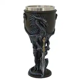 Pacific Trading - Ruth Thompson Dragon's Lair Stone Blade Drake Wine Goblet Chalice Cup 8 ounce - Gray