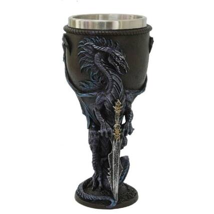 Front. Pacific Trading - Ruth Thompson Dragon's Lair Stone Blade Drake Wine Goblet Chalice Cup 8 ounce - Gray.