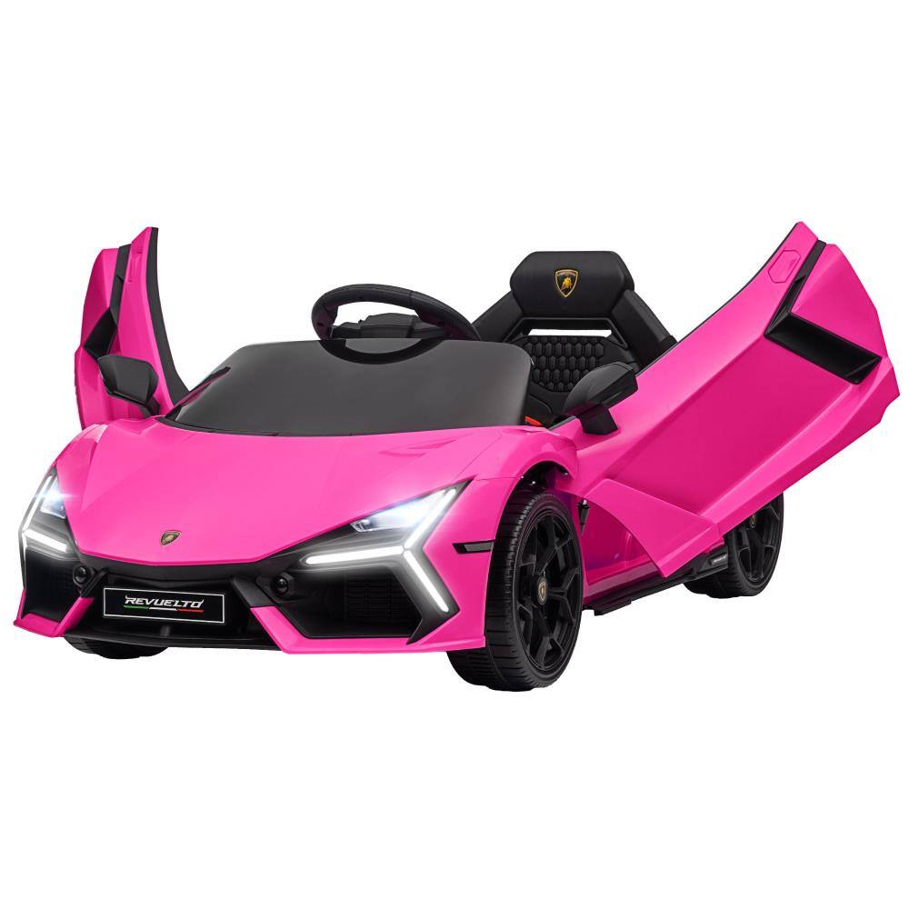 Front. BreeBe - Qaba Licensed Lamborghini Revuelto 12V Kids Electric Car, Battery Ride On with Hydraulic Doors, Remote Control, 3 Speeds - Pink.