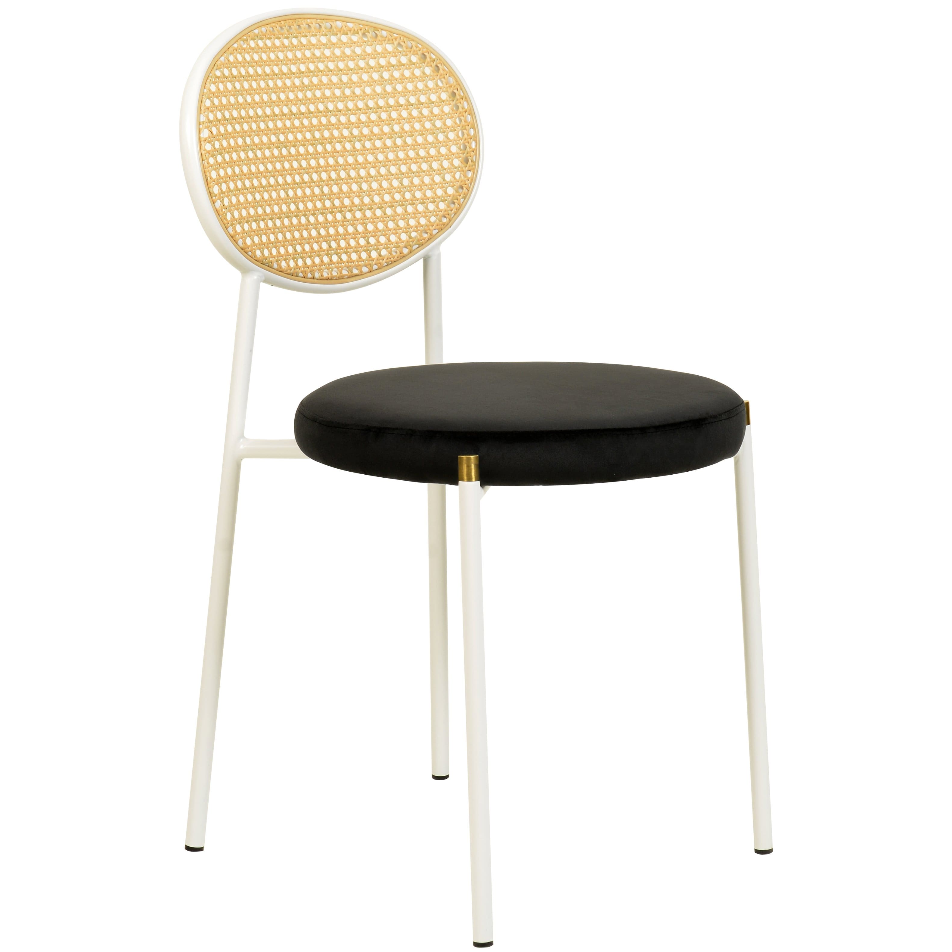 Photos - Chair LeisureMod  Euston Modern Dining  with Stainless Steel Frame, Breathable Rattan Backrest & Velvet Seat - Black ECW17BL 