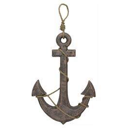 Zeckos - Natural Finish Ship Anchor and Rope Nautical Wall Hanging - Brown