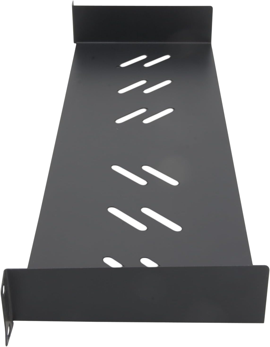 Back. Cables Direct Online - 1U 19" Universal Vented Server Rack Shelf - 6" (150mm) Deep Steel Tray No-Lip, 11 lb Max Capacity - Black.