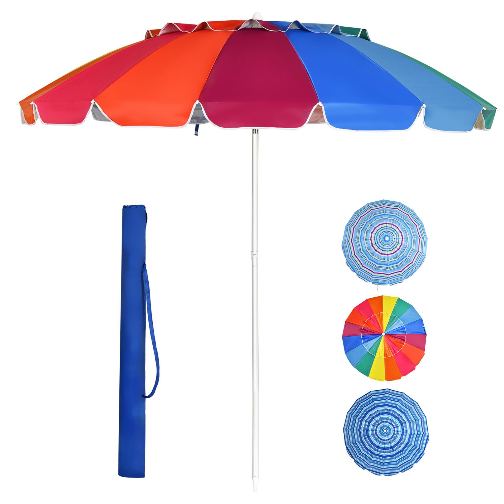 Alt View 1. Gymax - Gymax 8ft Beach Umbrella Outdoor Patio Garden w/ Carrying Bag Sand Anchor Rainbow - Rainbow.