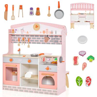 Costway in Kids Play Kitchen Restaurant Double Sided Pretend