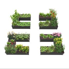 A Anleolife - 4-Pack Metal Rectangular U-Shaped Raised Garden Bed Planter Box for Vegetables (74 in. L x 74 in. W x 18 in. H) - Gray