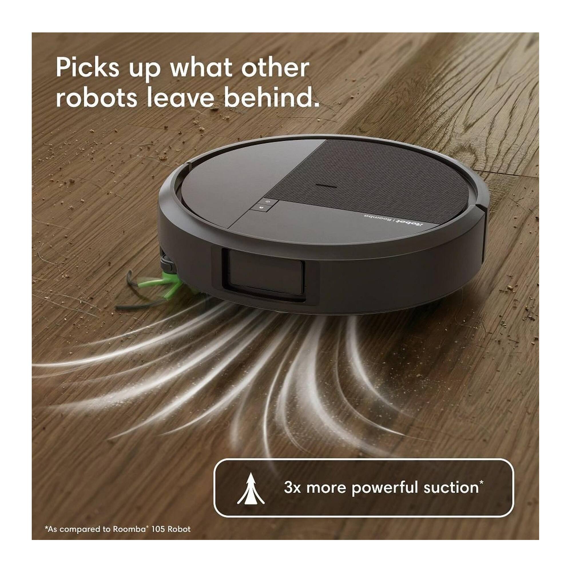 Picks up what other robots leave behind.

Roomba Robot

3x more powerful suction*
*As compared to Roomba 105 Robot
