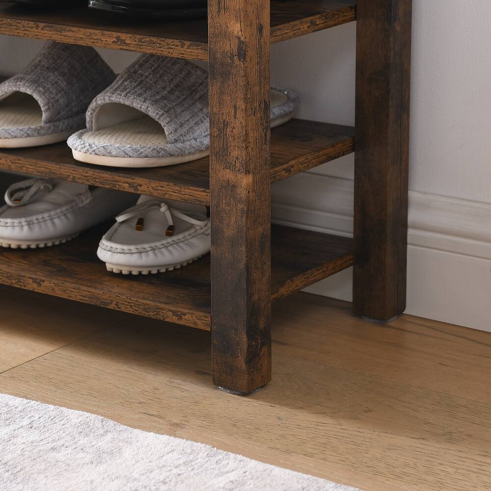 Alt View 1. Ropilly - Ropilly Vintage Rubberwood Shoe Changing Bench Entryway Storage Bench with PU Leather Seat - Vintage.