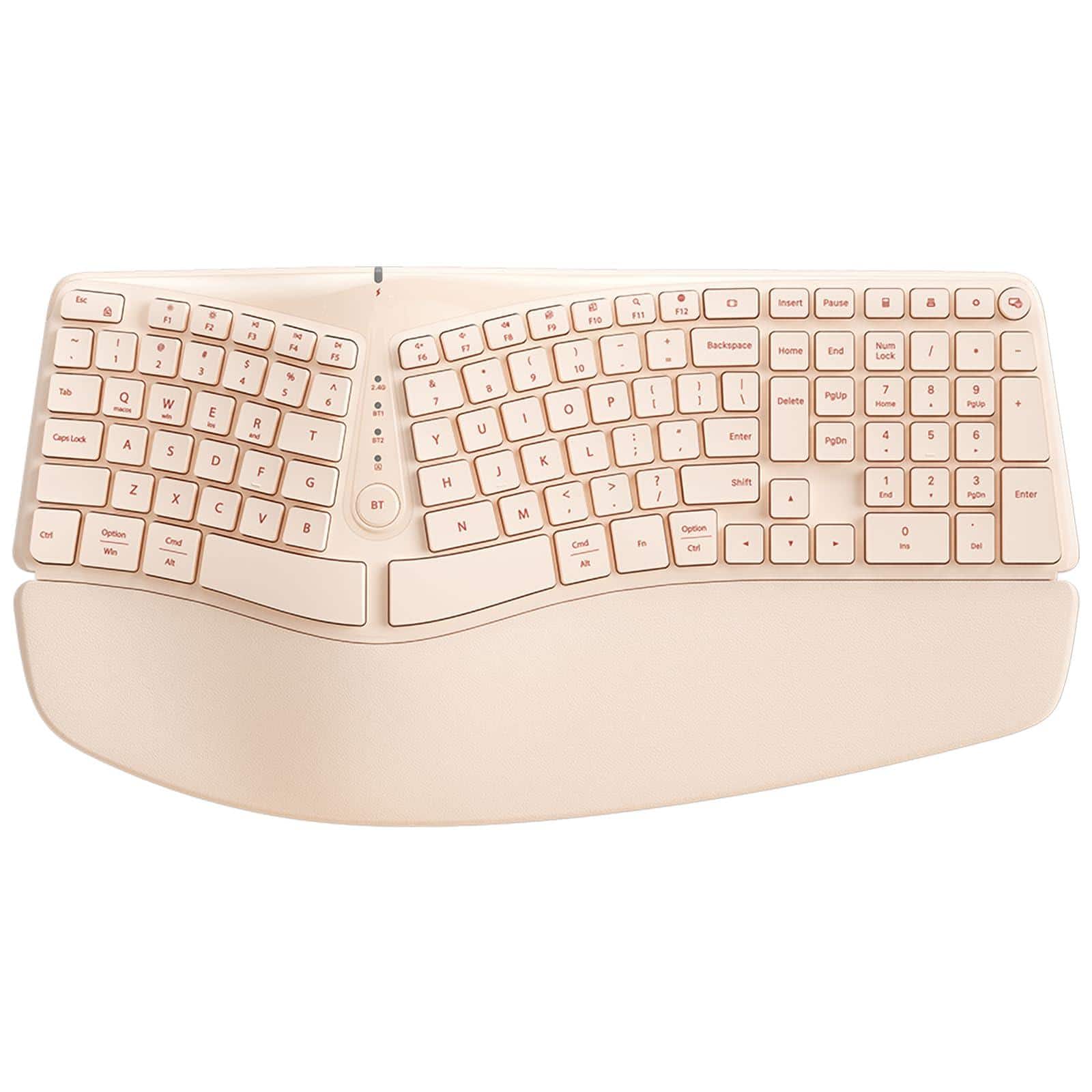 TECH SAFARI - Bow Split Wireless With Cushioned Wrist & Palm Rest bluetooth wired Usb-c Comfortable Typing Compatible Win - Milk Tea