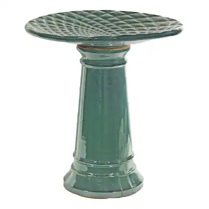 Front. Sunnydaze - Rennes Ceramic Bird Bath - 22.5" H - Cyan.