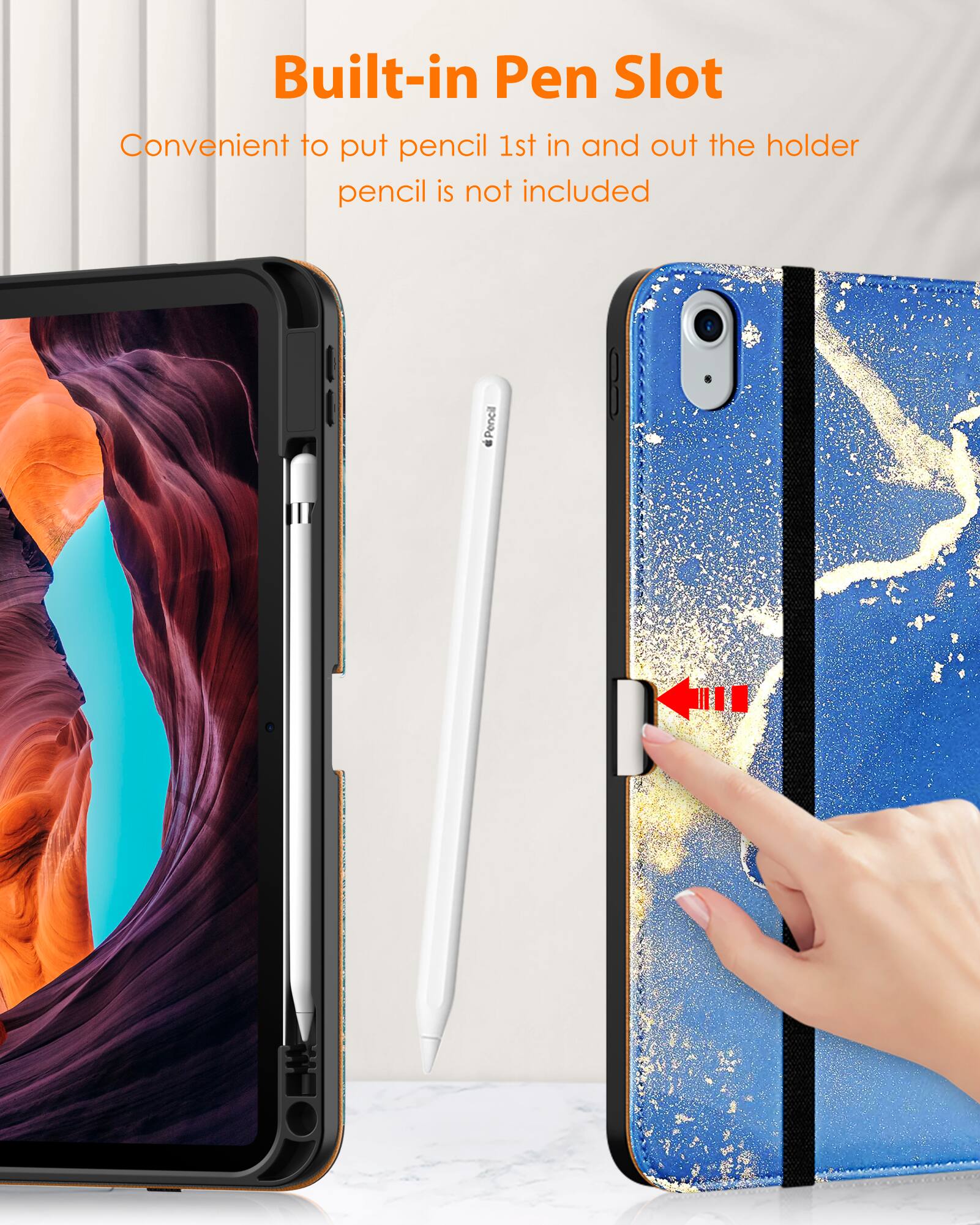 Built-in Pen Slot  
Convenient to put pencil 1st in and out the holder  
pencil is not included