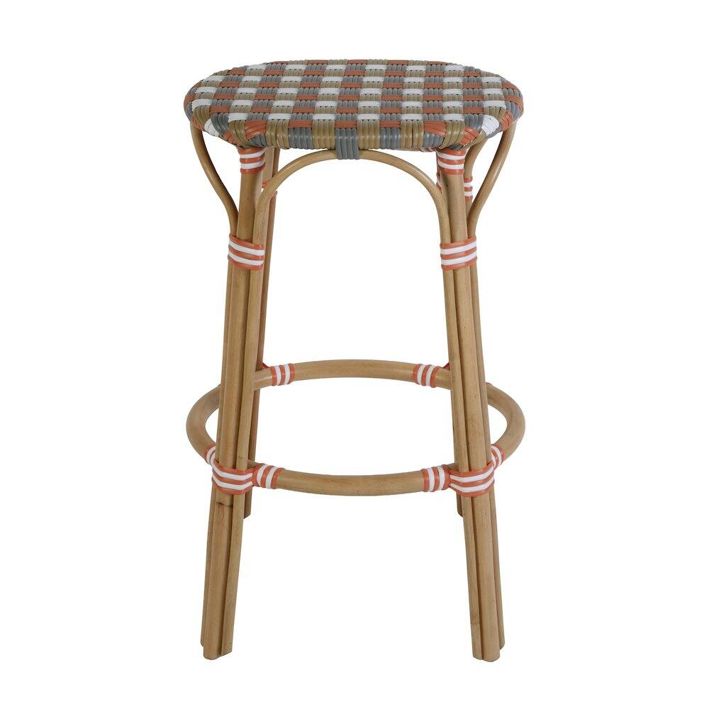 Back. Butler Specialty - Ballito 30 in. Seat Height Oval Rattan Bar Stool with Footrest - Orange And Brown.