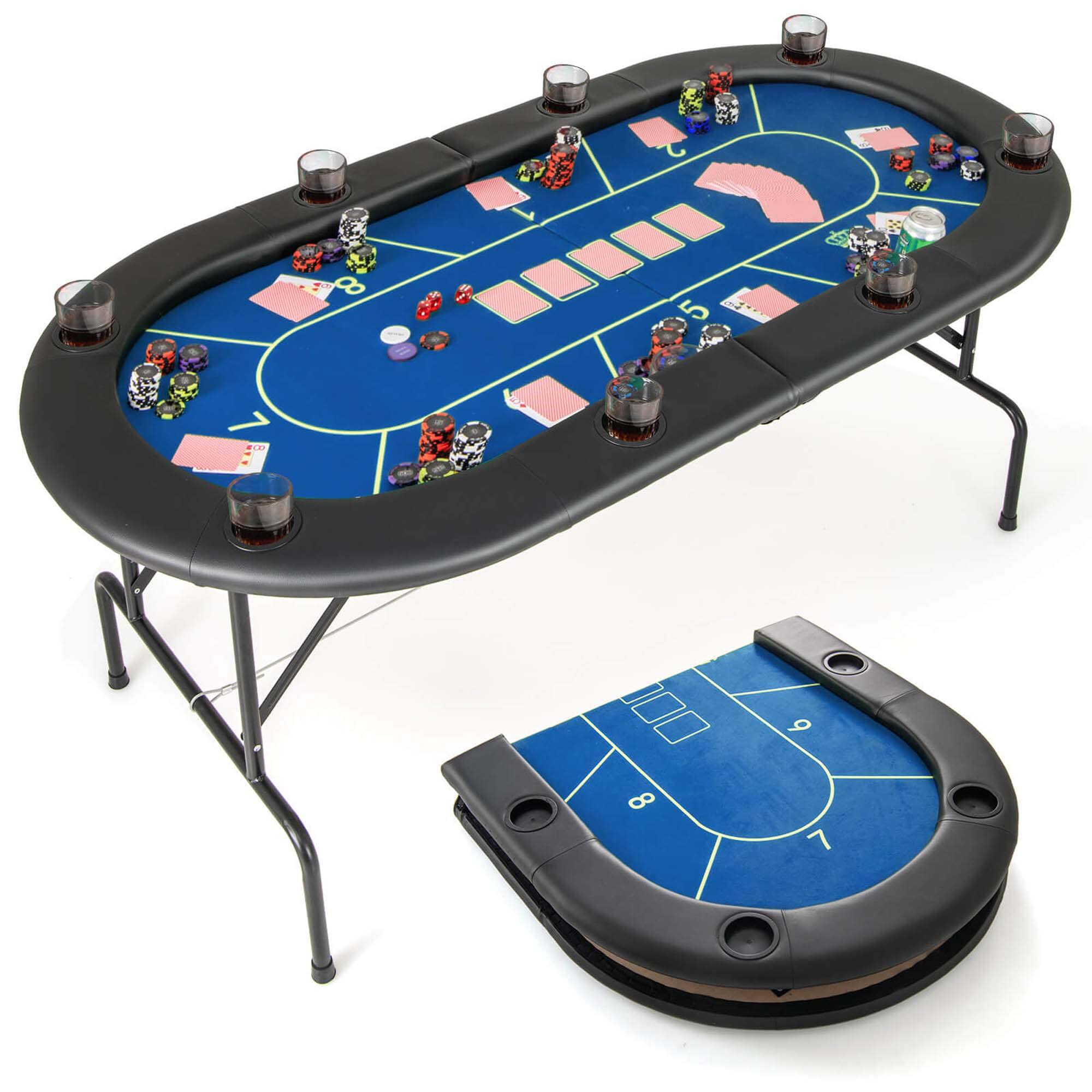 Alt View 9. Costway - Costway 8 Players Card Board Game Table with 8 Cup Holders Casino-Grade Felt Surface - Blue.