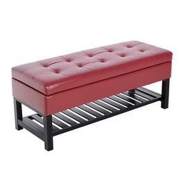 Homcom - 44" Tufted Faux Leather Ottoman Storage Bench With Shoe Rack - Red