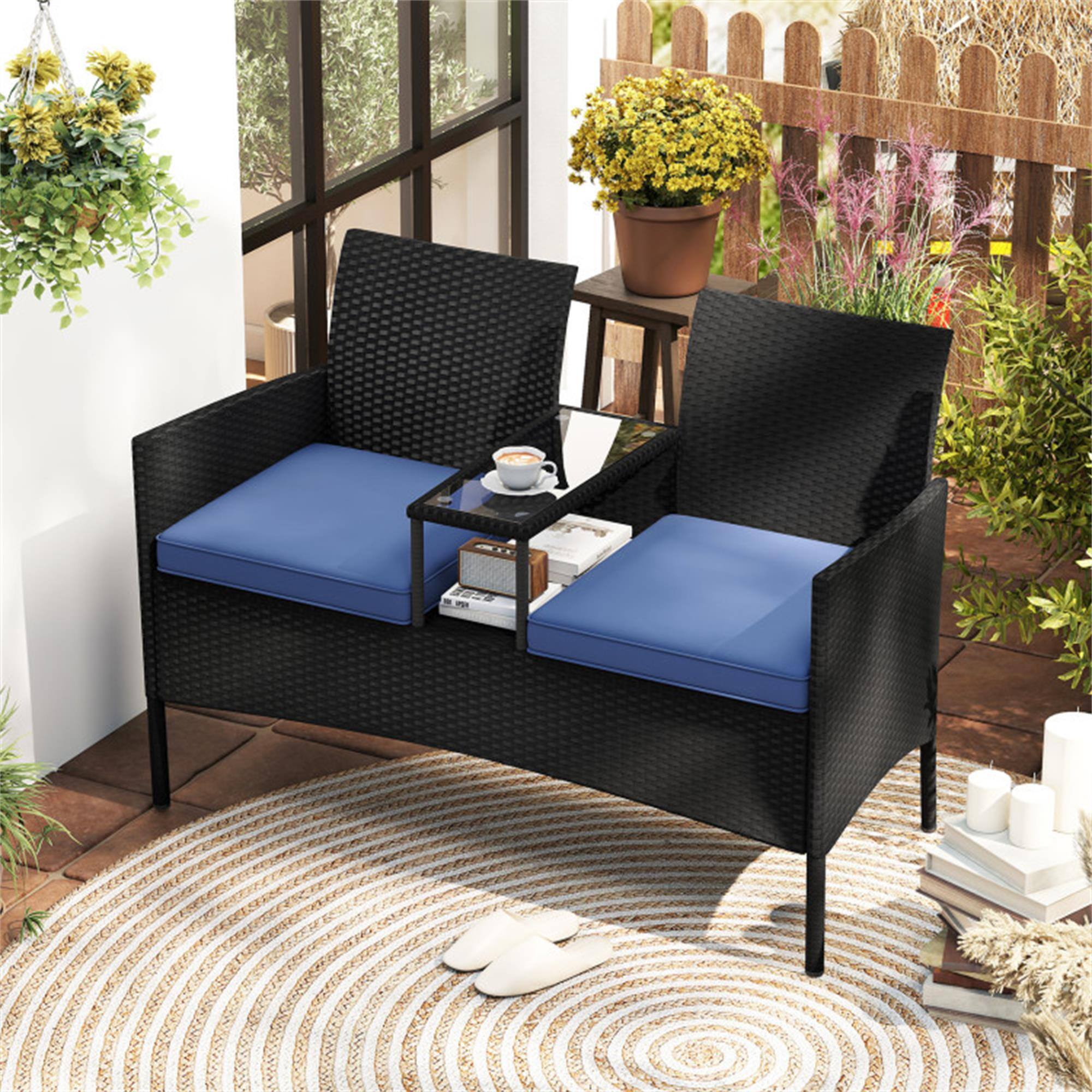 Alt View 2. Boyel Living - Navy Patio Loveseat with Builtin Table for Backyard Porch 49-in L x 33-in W x 24.5-in H - Navy.