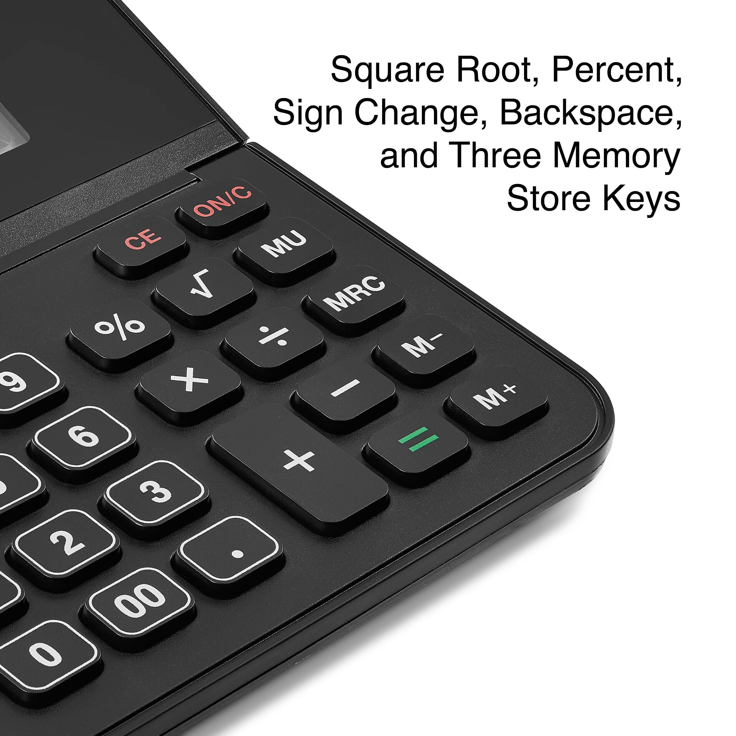 Square Root, Percent, Sign Change, Backspace, and Three Memory Store Keys