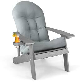 Costway - Adirondack Chair HIPS Adirondack Chair with Cup Holder & Cushion - Light Gray
