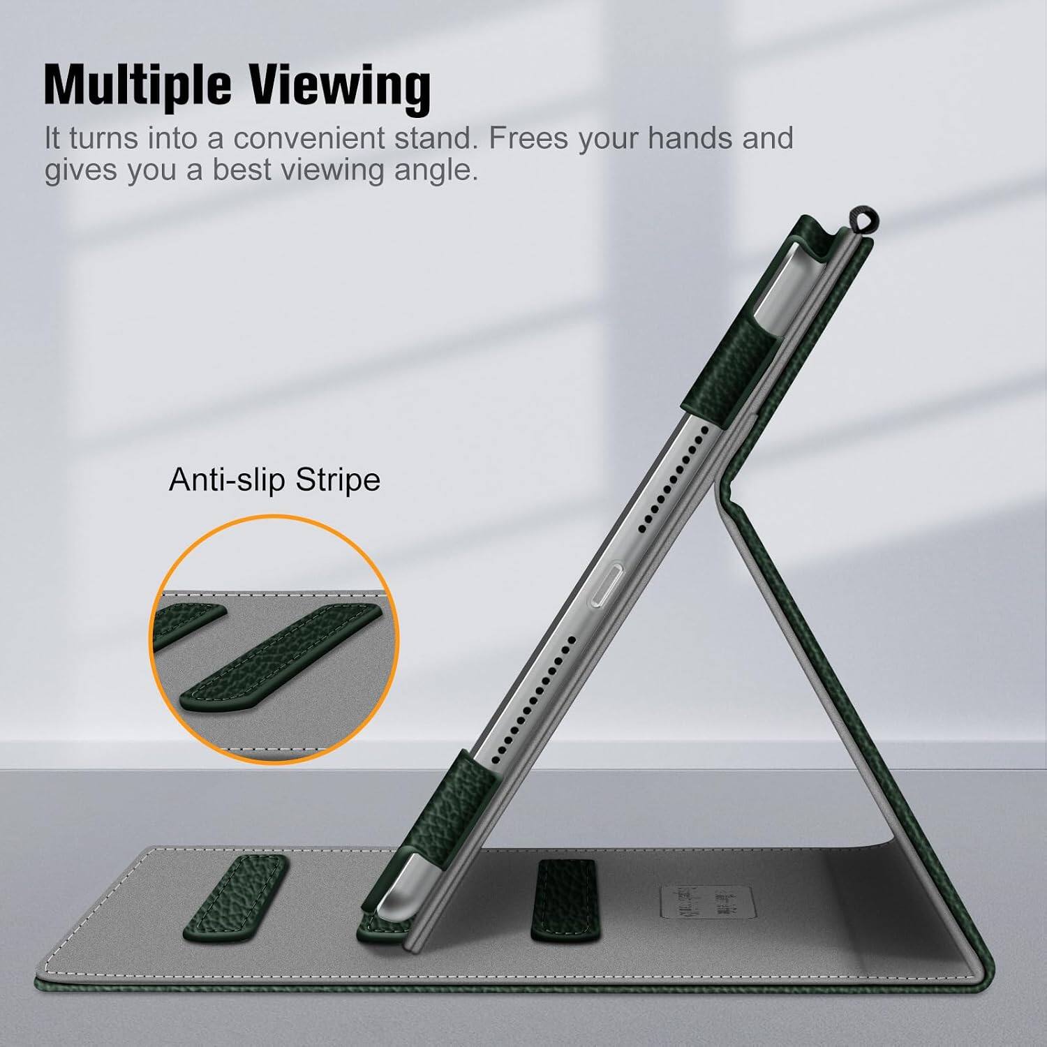 Multiple Viewing  
It turns into a convenient stand. Frees your hands and gives you a best viewing angle.

Anti-slip Stripe