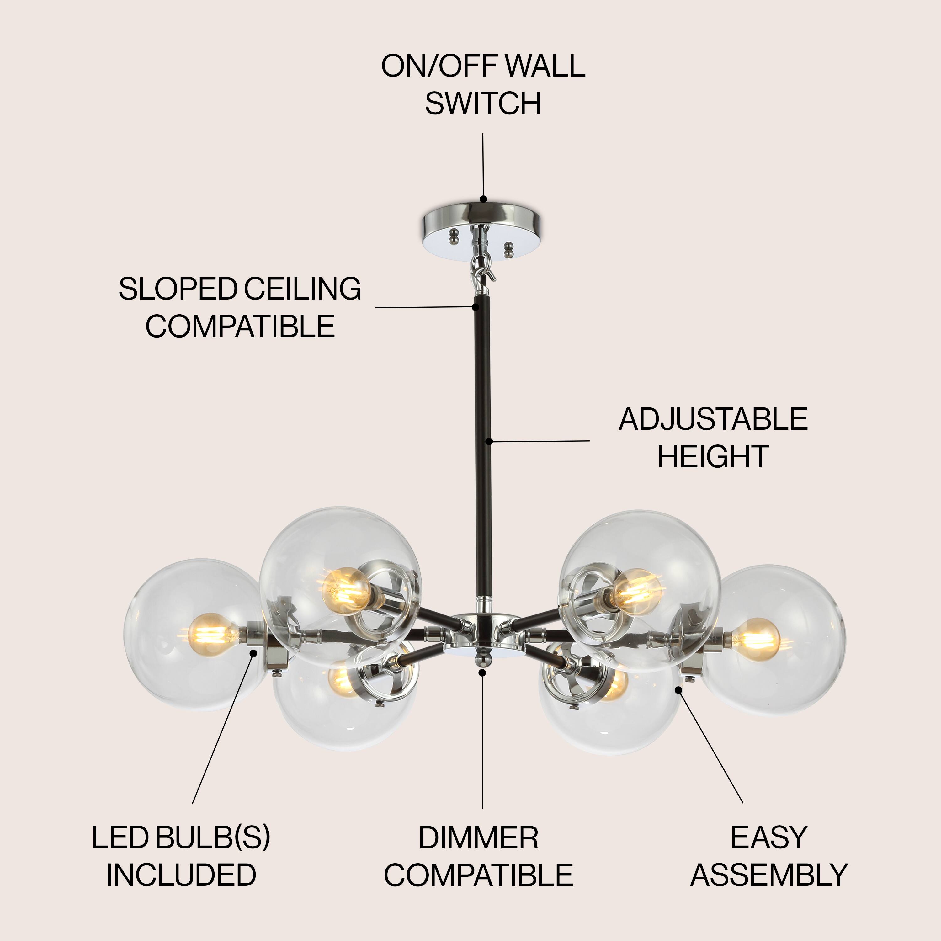 ON/OFF WALL SWITCH  
SLOPED CEILING COMPATIBLE  
ADJUSTABLE HEIGHT  
LED BULB(S) INCLUDED  
DIMMER COMPATIBLE  
EASY ASSEMBLY