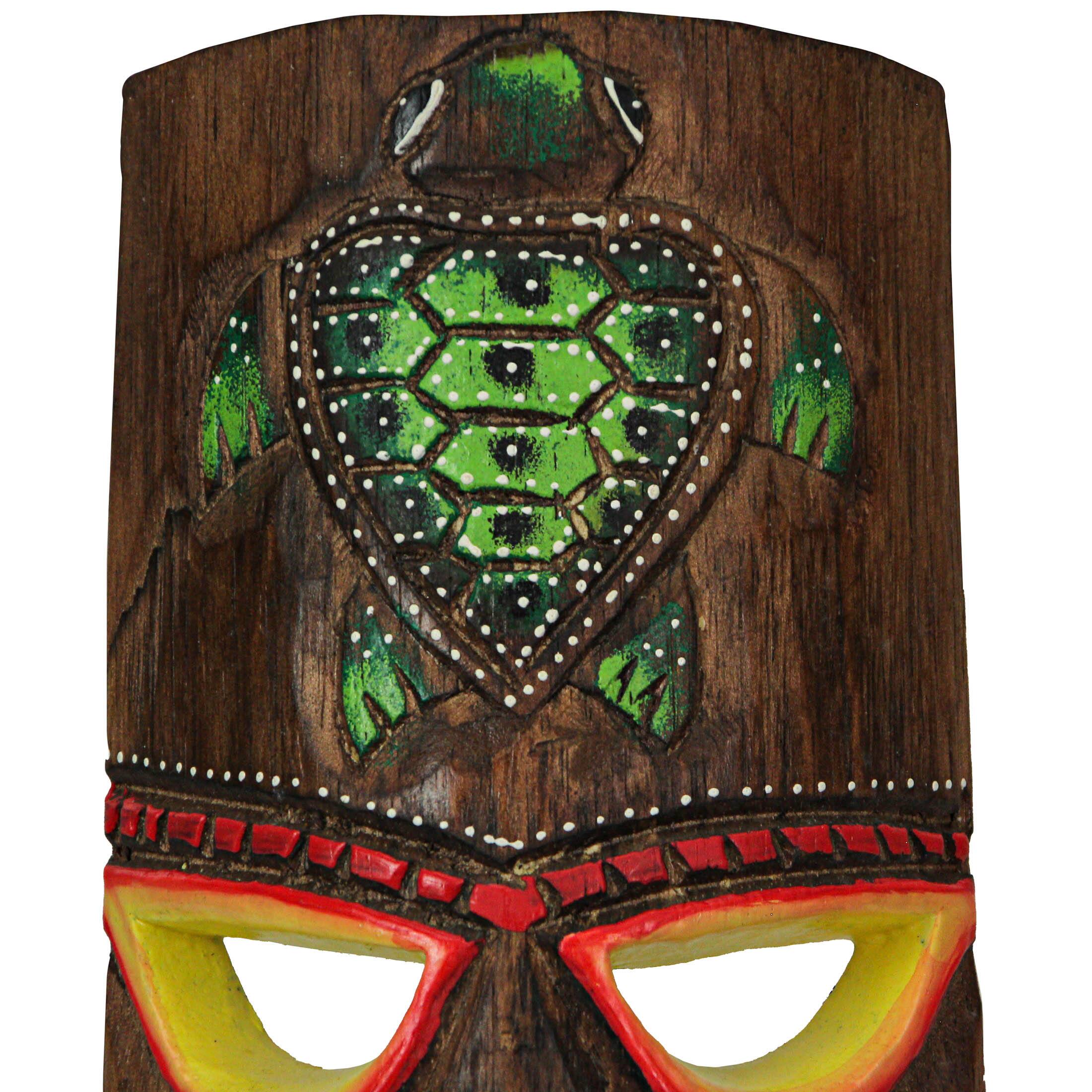 Alt View 4. Things2Die4 - 12 Inch Wood Hand Carved Tiki Mask Wall Art Palm Tree And Turtle Tropical Beach Home Decor Set of 2 - Multicolored.