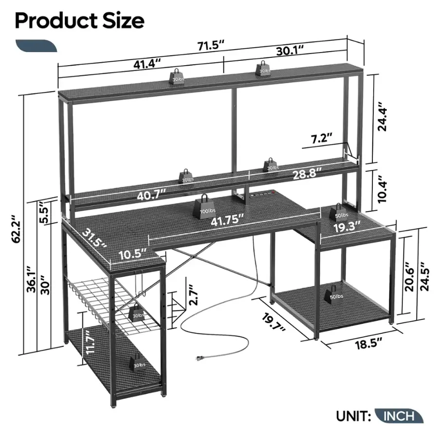 Product Size: 41.4" x 30" x 71.5" x 30.1" x 2006 x 7.2" x 24.4" x 5.5" x 62.2" x 36.1" x 30" x 40.7" x 31.5" x 10.5" x 300 x 11.7" x 30" x 30lbs x 300 x 28.8" x 10.4" x 100lbs x 41.75" x 19.3" x 2.7" x 50lbs x 19.7" x 18.5" x 20.6" x 24.5"