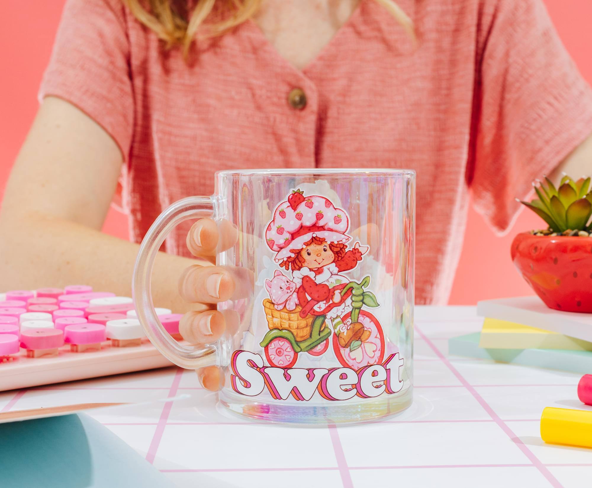 Alt View 2. Silver Buffalo - Strawberry Shortcake "Sweet" Glass Mug | Holds 18 Ounces - Pink.
