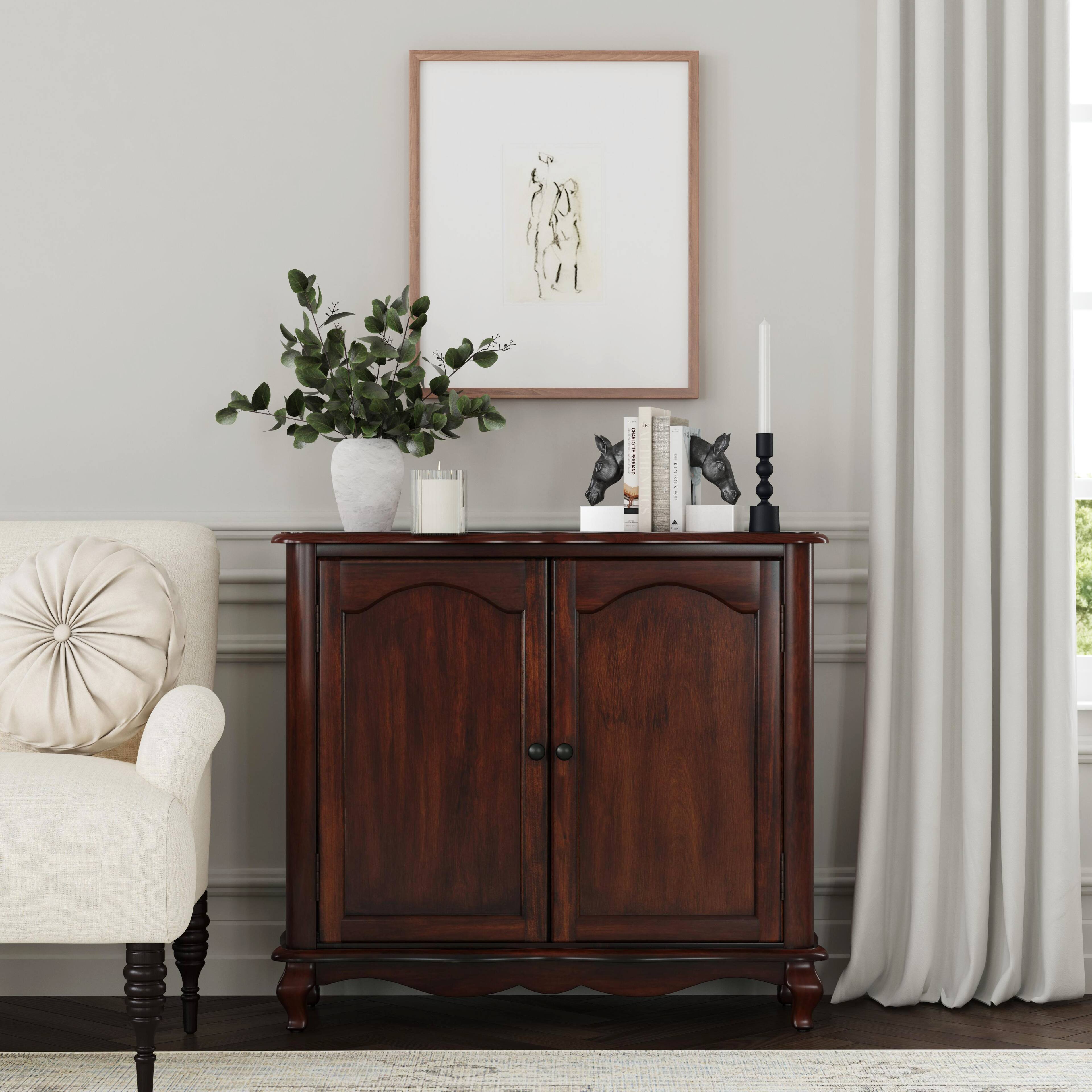 Alt View 7. Butler Specialty - Leyden 36 in. W Rectangular Wood 2 Door European Accent Cabinet with 1 Fixed Interior Shelf - Medium Brown.