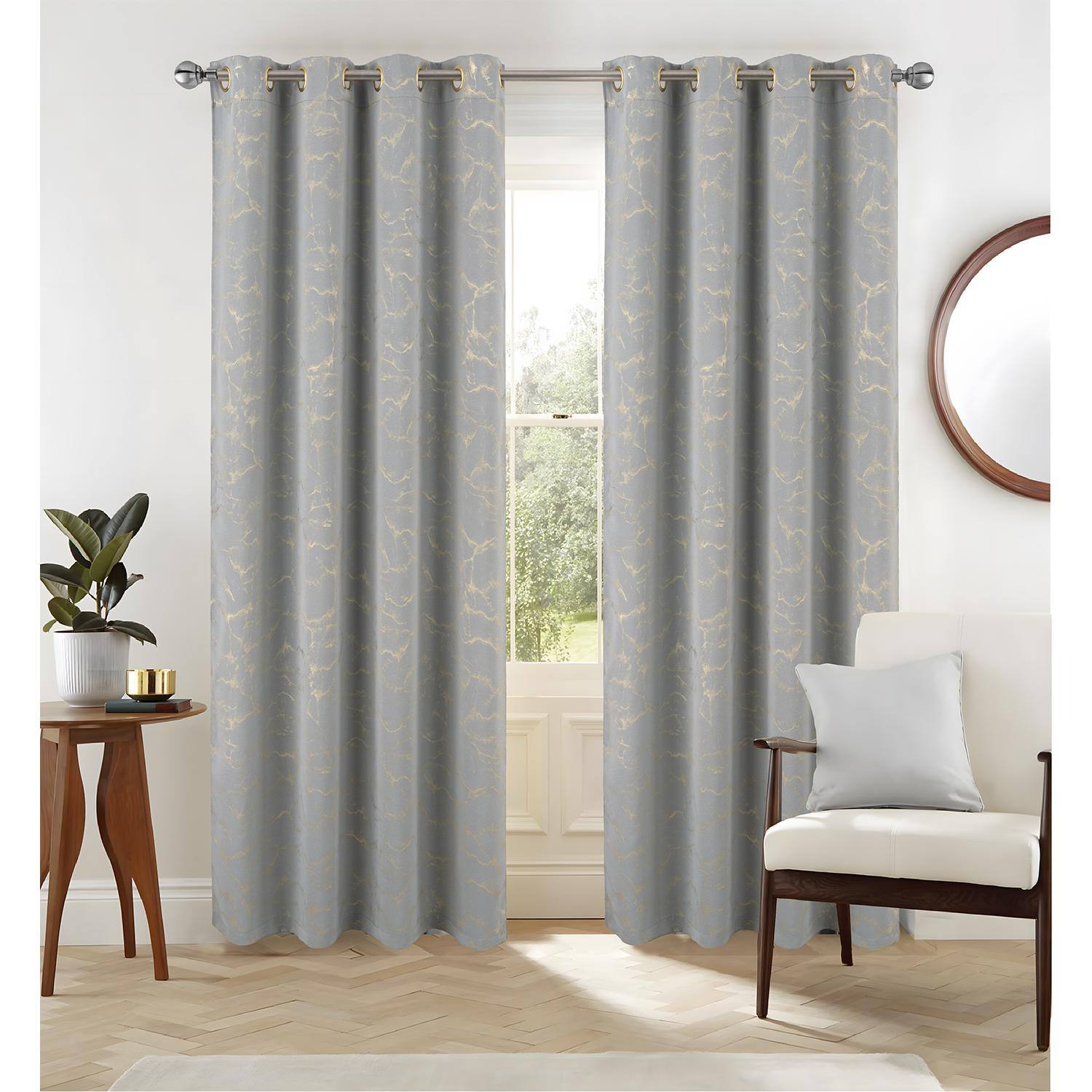 Angle. RT Designers Collection - RT Designer Collection Heidi Halo Foil Blackout Luxurious Decorative Grommet Curtain Panel 54" x 90" Silver - Silver.